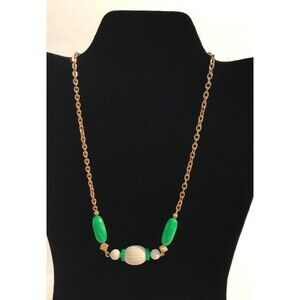 Vintage AVON Come Summer Green & White 19" Lucite Beads Fashion Necklace
